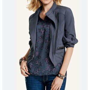 CAbi Women's Moto Jacket M Gray Asymmetrical Zip Cotton Blend Crop